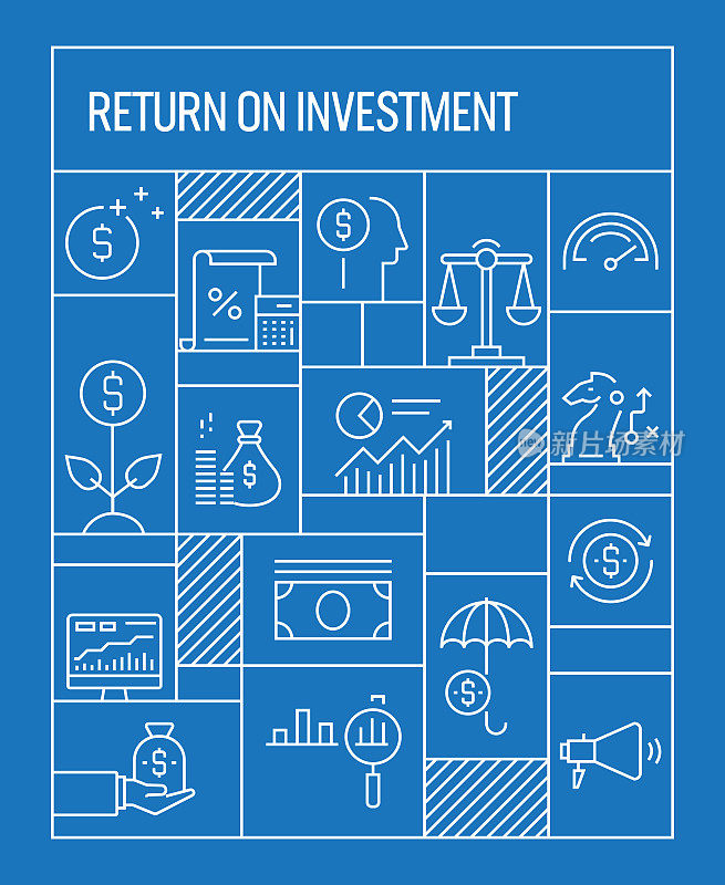 Return on Investment Concept. Geometric Retro Style Banner and Poster Concept with Return on Investment Line Icons